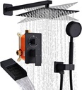 Matte Black Shower System With Tub Spout Faucet Set, Wall Mounted 10 Inch Shower Heads with Handheld Spray Combo and Tub Shower Faucet, Luxury Bathroom Square Rain Shower System - 4 Hooks