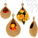 3Pcs Hanging Fruit Baskets, Hanging Fruit Basket for Kitchen wall, Woven Boho Breathable Vegetable Wall Baskets, 3 Sizes Woven Cotton Rope Hanging Baskets, for Kitchen Tomato Potato Onion Garlic