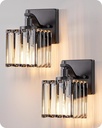 EDISHINE Bathroom Light Fixtures, Modern Wall Sconces Set of Two, Crystal Bathroom Vanity Llight, Indoor Lighting Fixtures Over Mirror, Black Wall Lamp for Bedroom