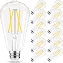 Edison Bulbs 60 watt Equivalent LED, E26 LED Bulb Non-Dimmable, 4000K Daylight White, ST58 Vintage Light Bulbs, 90+ CRI, 6W 600LM, E26 Medium Base, Clear Glass, 12 Pack