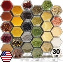30 Set Magnetic Spice Jars for Refrigerator Hexagon Glass Spice Jars with Magnetic Lids, Shaker, Spice Labels, Magnetic Glass Spice Containers for RV Travel Trailer Kitchen Fridge Cabinet Wall mount