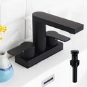 Black Sink Bathroom Faucet 4 inch Centerset Bathroom Faucet 3 Hole with Sink Pop Up Drain with Overflow for 2 or 3 Hole Sink SUS304 Stainless Steel Rv Vanity Faucets Matte Black, SFD4-BK