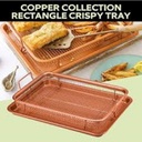 Nonstick Rectangle Crisper Tray, Copper, Turn Your Oven Into an Air Fryer-2 Pc Set, Frying Basket and Baking Sheet, Dishwasher Safe, Heat-Resis, 12" x 9" x 1 1/3
