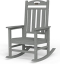 Oversized Outdoor Rocking Chair, High Back Porch Rocker Chair, HDPE All Weather Resistant Rocking Chairs for Patio, 380lbs Weight Capacity, Grey