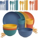 Idealic 28-Piece Wheat Straw Dinnerware Set for 4, Microwavable Dishes Dishwasher Safe Unbreakable Dinnerware Set, Dinner Plates,Snack Bowls, Camping Cups, Reusable Kitchen Set, Colorful…