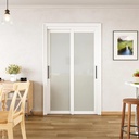 Tempered 1 Lite Frosted Glass White Closet Sliding Door with Hardware & Handles，48'' x80''