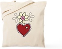 CafePress Heart And Flower Tote Bag Reusable Natural Beige Canvas Shopping Bag