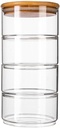Hemoton 4pcs Fresh Bowl Candy Stackable Glass Canister Food Storage Jar Condiment Jar Glass Flour Tea Container Drain Coffee s Clear Bowl Bamboo Cover Cereals Round Tray
