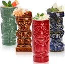 Lyellfe Set of 4 Ceramic Tiki Glasses, 16 Oz Large Tiki Cups for Cocktails, Halloween Vintage Hawaiian Party Drinking Mugs Barware Set Decor for Whiskey, Rum, Vodka