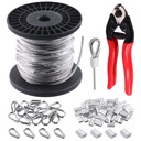 Glarks 72Pcs 1/8" 150ft Stainless Steel Wire Rope Cable Set Includes 8" Heavy Duty Cable Cutter and 50Pcs Aluminum Crimping Loop Sleeve with 20Pcs M3 Wire Rope Thimbles Set for DIY Deck Stair Rail