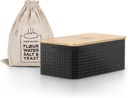 LARS NYSØM Bread Box I Metal Box with linen bag for long lasting freshness I Bread Bin with bamboo lid usable as cutting board I 13.4x7.3x5.3In (Carbon Black)