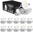 VOLISUN 12 Pack 3 inch Recessed Lighting, 5CCT LED Recessed Light with Junction Box, 2700K-5000K Selectable, Dimmable Canless Wafer Downlight, LED Ceiling Light ETL Certificated