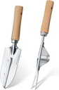 Garden Tool Set, 2 Pieces Stainless Steel Heavy Duty Garden Tools, Garden Kit with Ergonomic Wooden Handle, Durable Garden Tools for Gardening, Gardening Gifts for Women