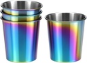 QWORK 8 oz Stainless Steel Cups, 4 Pack Stackable 304 Steel Cup, Metal Drinking Glasses, Rainbow Electroplated Cups, 8 oz / 260 ml