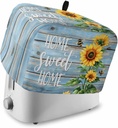 Spring Sunflower Toaster Cover 2 Slice, Bee Wooden Grain Country Rustic Dustproof Bread Machine Oven Cover with Storage Pockets, Fits Most Kitchen Toasters Protector