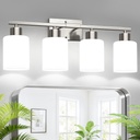 Brushed Nickel Bathroom Light Fixtures with Milk Glass Shades, Eye-Friendly 4 Light Vanity Lights for Bathroom, Vanity Lights with E26 Socket (Bulbs Not Included), for Mirror, Bedroom, Hallway