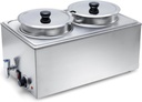 SYBO Food Warmer Steam Table Easy to Clean Commercial Grade Stainless Steel Bain Marie Buffet for Catering and Restaurants ETL, CE ROHS Certified for Commercial, Safety (2 Round Pots with Tap)