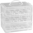 36 Count Cupcake and Cake Carrier with Lid, Stackable 3-Tier Cupcake Portable Box Muffin Plastic Clear with Handle, Transport and Storage for Great