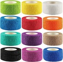 12Pack 1” x 5 Yards Self Adhesive Bandage Wrap, Elastic Self Breathable Self Adherent Wrap for Pets, Athletic Cohesive Bandage for First Aid, Sports Injury & Protection, 12Color