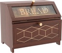 Double Layer Bread Box With Golden Trim for Countertop, Wooden Bread Container for Kitchen Counter, Corner Bread Storage, Brown