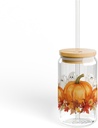 Halloween Pumpkin & Ghost Sipper Glass with Lid and Straw – 16oz Frosted Cup for Iced Coffee, Tea, and Festive Fall Drinks