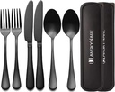 Portable Utensils Set with Case,Reusable Office Flatware Set,Healthy Travel Cutlery Set Stainless Steel 2 Fork, 2 Spoon,2 Knife Cutlery Ideal for Travel, Lunch Box and Camping (Black 3 PCs-2 Sets)