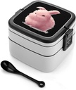 Cute Angora Rabbit Bento Box with 2 Compartments Adult Lunch Box Lunch Container for Meal Prep Work And Outdoors
