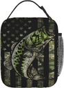 Gianlaima Camo Camouflage Hunting Fish American Flag Insulated Lunch Box For Women Man, Portable Lunch Bag Reusable Cooler Tote For Office Work Travel Picnic Camping Beach