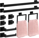 Gisafai 10 Pcs Bathroom Hardware Accessories Set 23.6 Inch Bath Towel Bar Kit Stainless Steel Bathroom Hardware Set Towel Racks Ring Hooks Paper Holder for Wall Mounted (Black)