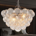 Longree Bubble Glass Ball Chandelier Brushed Nickel Light Fixture Swirled Clear Globe Blown Glass Chandeliers 20" Dia Cluster Pendant Lights for Dining Room Kitchen Bathroom Entryway Bedroom