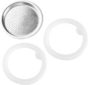 SEVEN&ME Silicone Gaskets Stainless Filter Moka Express Replacement Funnel Kits Replacement for Moka Coffee Maker, 1 Set, Silver & White