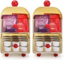 2 Pack Plastic Coffee Pods Holders, Small K Cup Holders with 2 Drawers, Vertical Tea Bags Storage Organizer with Cute Round Handle, Clear Tea Bag Container for Cabinet, Counter, Kitchen