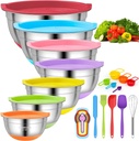 CHAREADA Mixing Bowls with Airtight Lids, 18pcs Stainless Steel Nesting Mixing Bowls Set Non-slip Silicone Bottom, Size 4.5, 3.6, 2.7, 2.1, 1.7, 1.1, 0.7 qt, Fit for Mixing & Serving(Colorful)